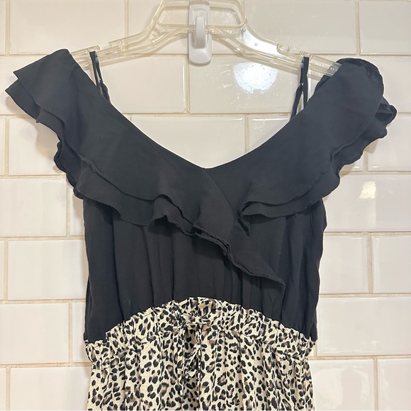 🍓Main Strip Long Maxi Dress Black off shoulder adjustable strap Cheetah Size S - Picture 11 of 11